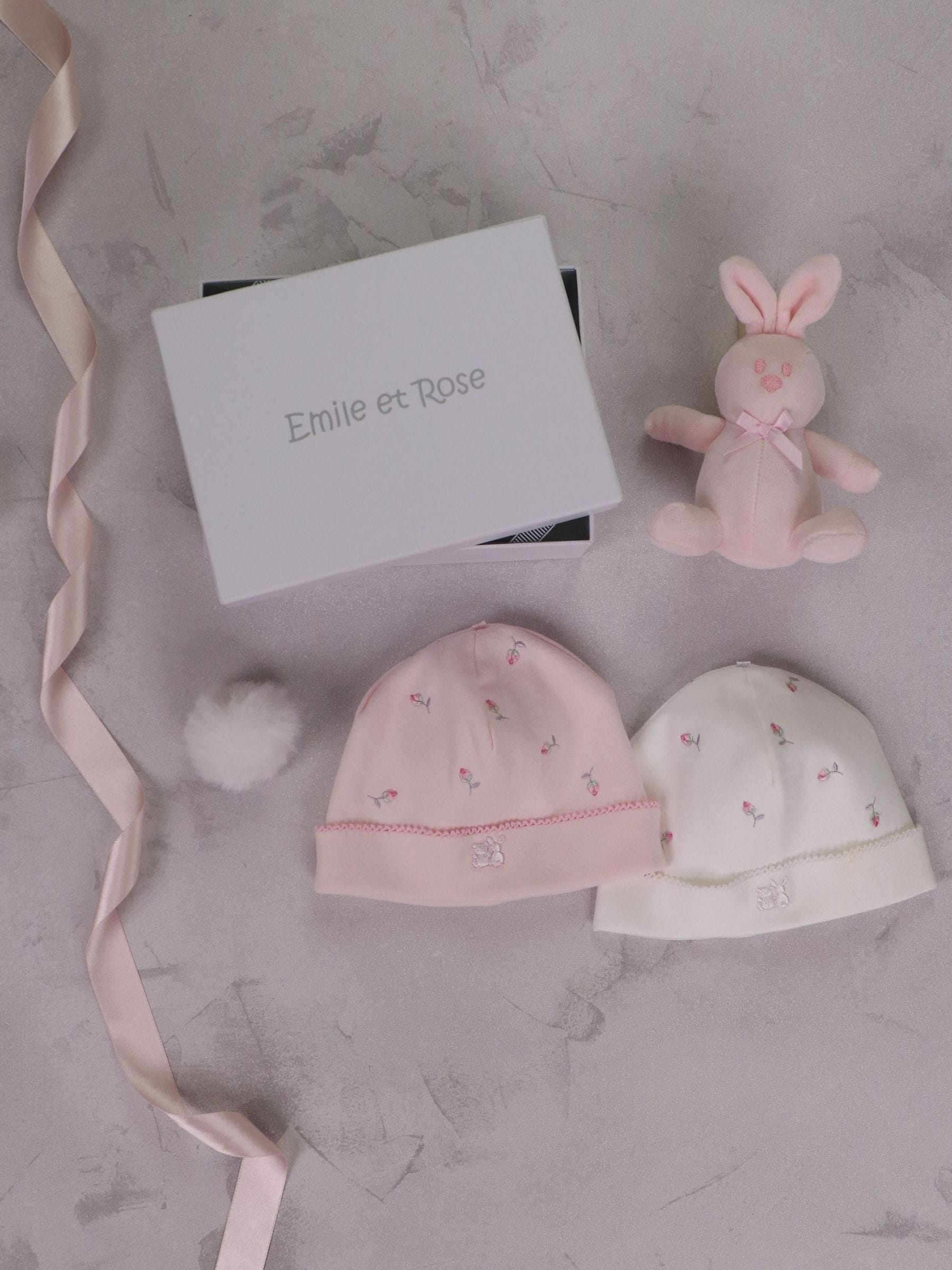 Emile Et Rose Pink Linden Two Hat Gift Set With Embroidered Teddy & Toy image 1