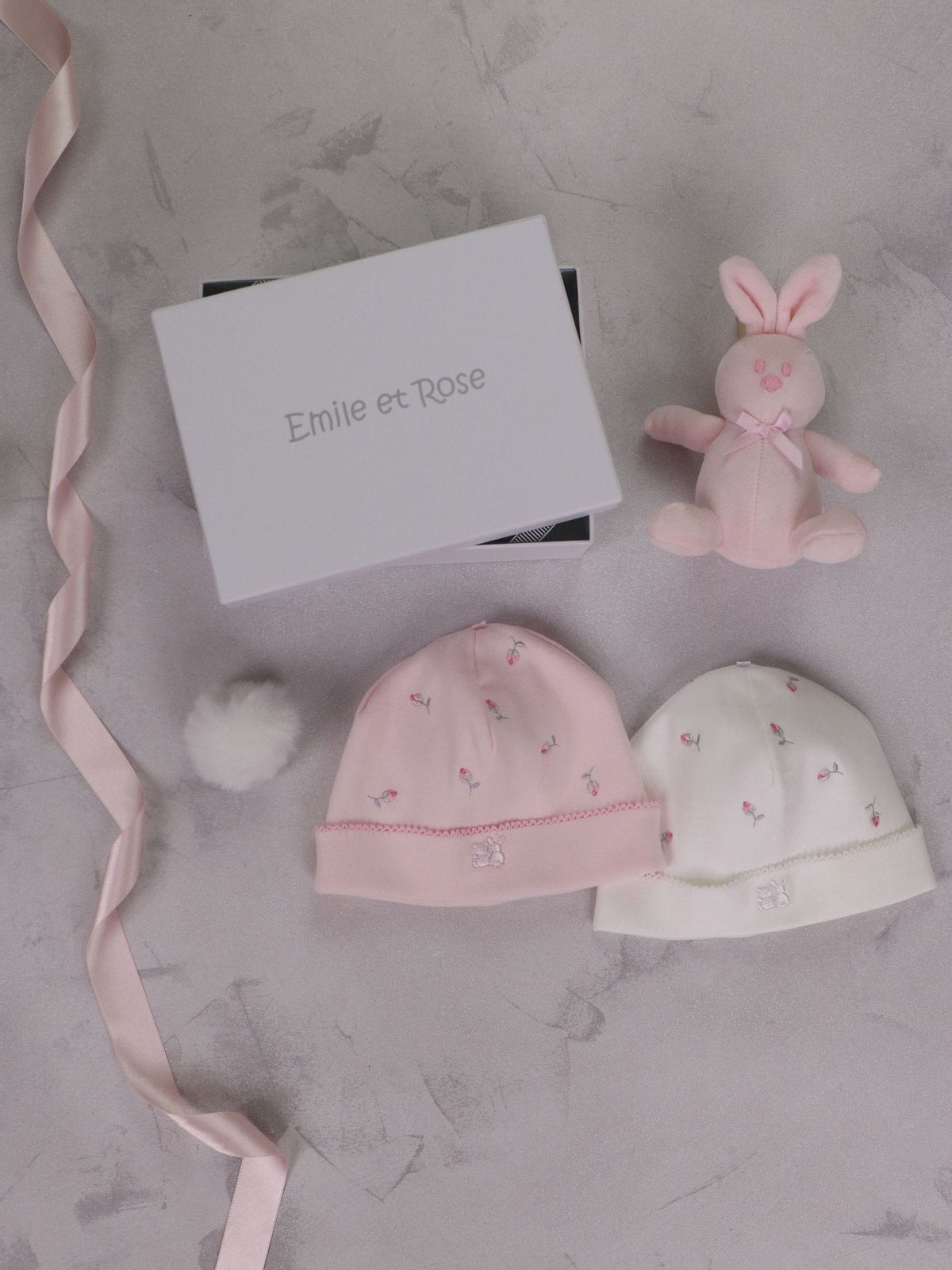 Emile Et Rose Pink Linden Two Hat Gift Set With Embroidered Teddy & Toy image 1