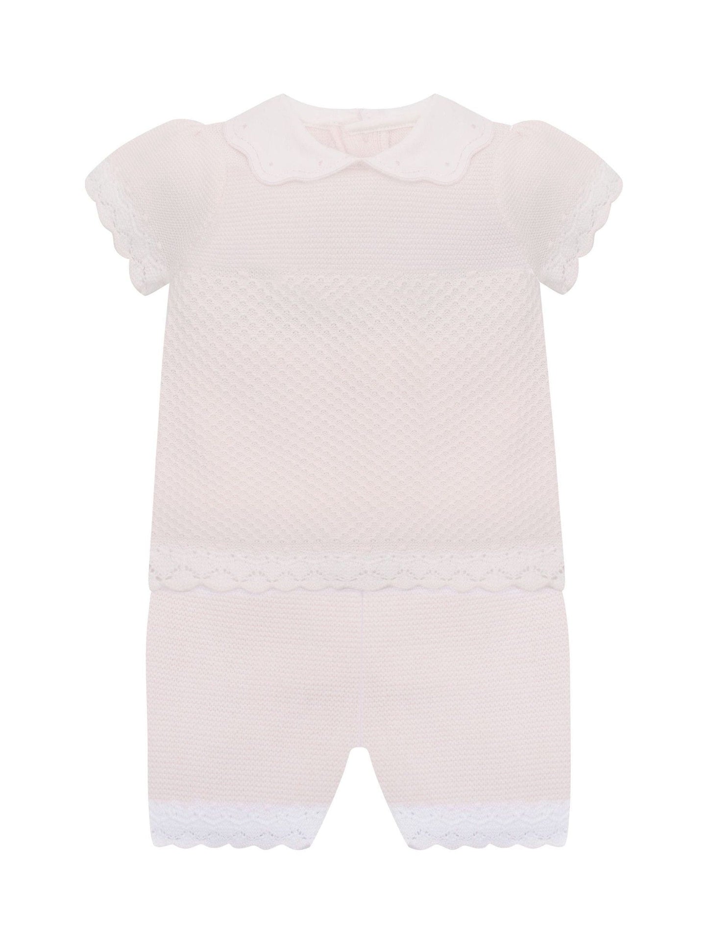 Emile Et Rose Pink Laura - Knitted Crocheted Hems & Embroidered Collar Top & Shorts Set 2 Piece image 2