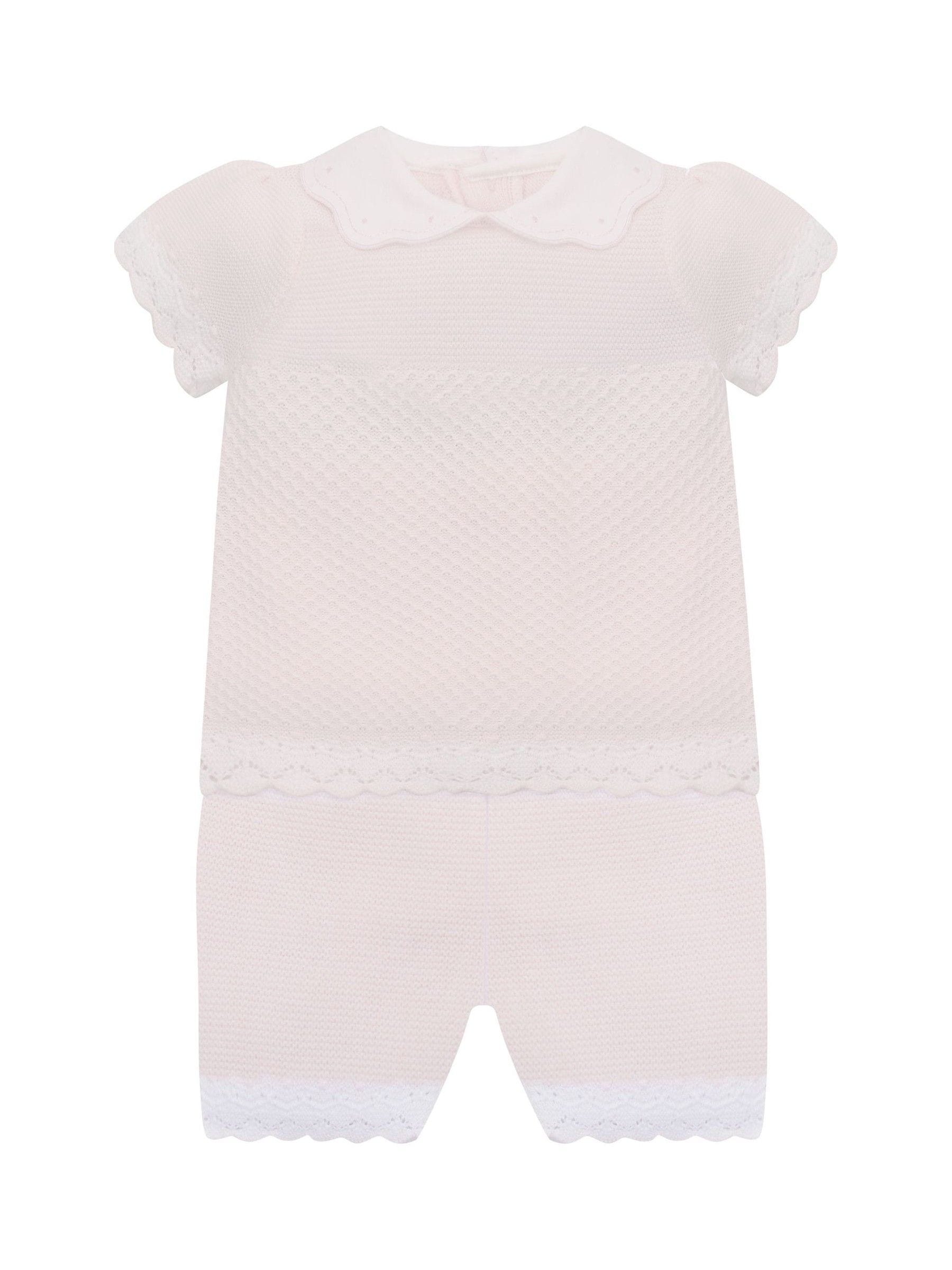 Emile Et Rose Pink Laura - Knitted Crocheted Hems & Embroidered Collar Top & Shorts Set 2 Piece image 2