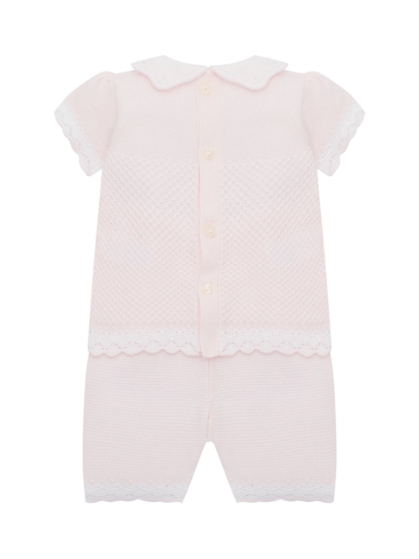 Emile Et Rose Pink Laura - Knitted Crocheted Hems & Embroidered Collar Top & Shorts Set 2 Piece image 3
