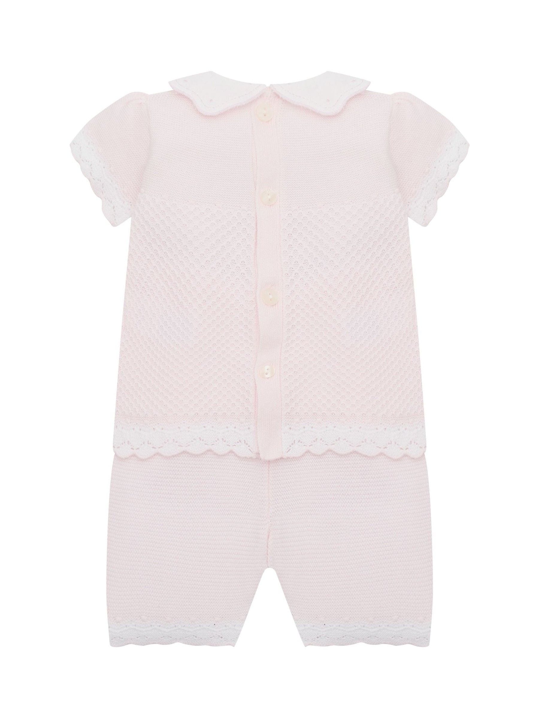 Emile Et Rose Pink Laura - Knitted Crocheted Hems & Embroidered Collar Top & Shorts Set 2 Piece image 3