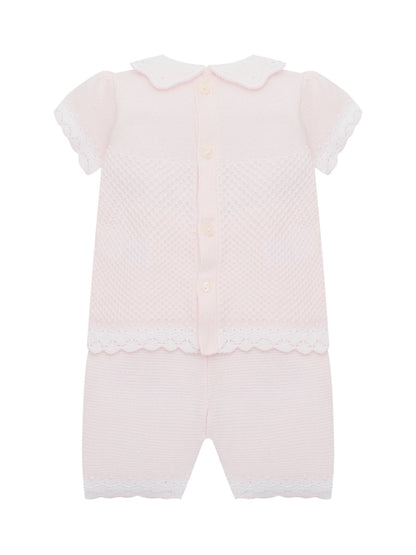 Emile Et Rose Pink Laura - Knitted Crocheted Hems & Embroidered Collar Top & Shorts Set 2 Piece image 3