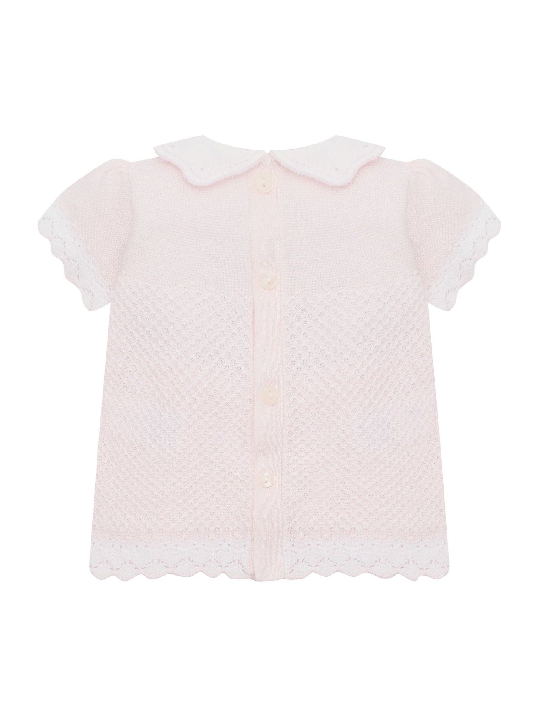 Emile Et Rose Pink Laura - Knitted Crocheted Hems & Embroidered Collar Top & Shorts Set 2 Piece image 4