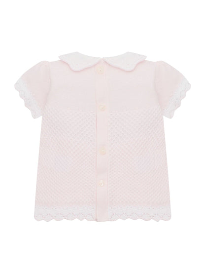 Emile Et Rose Pink Laura - Knitted Crocheted Hems & Embroidered Collar Top & Shorts Set 2 Piece image 4