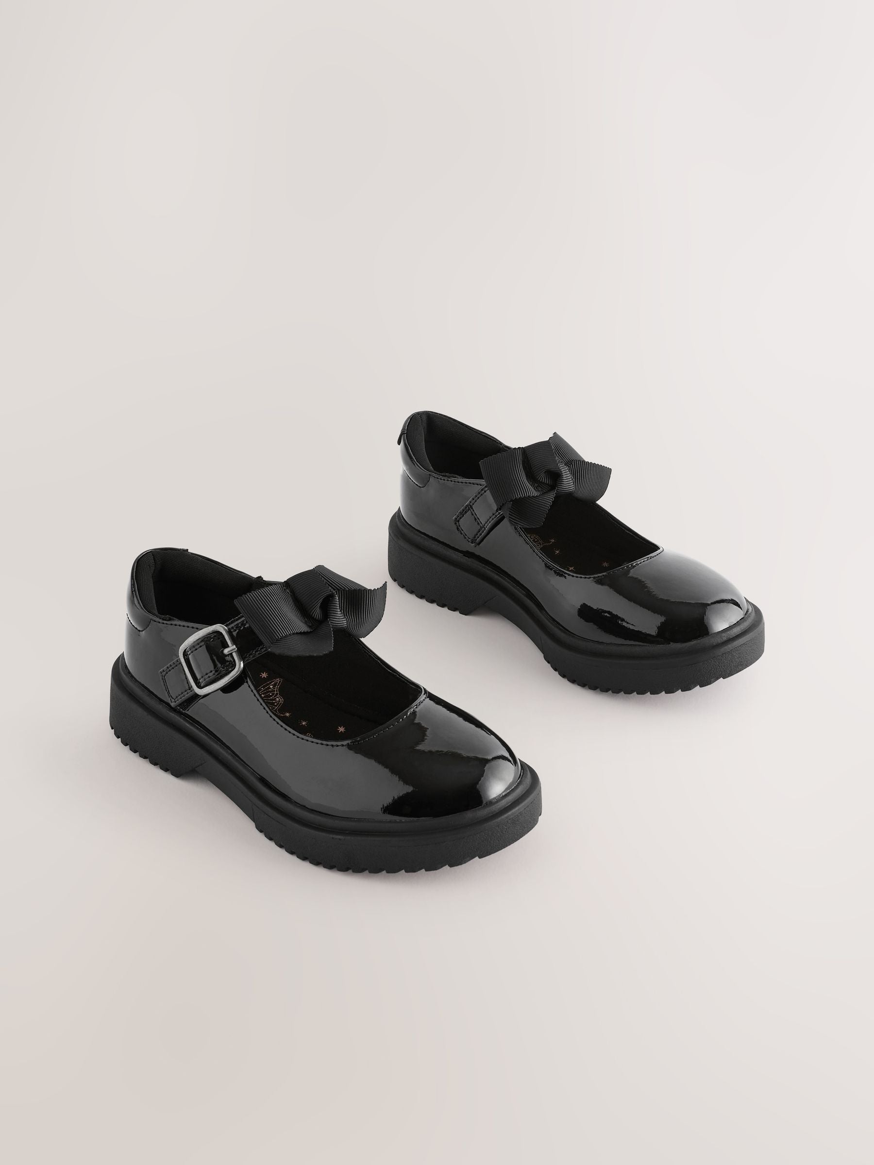 Black Patent Standard Fit (F) Bow Chunky Mary Jane School Shoes image 1