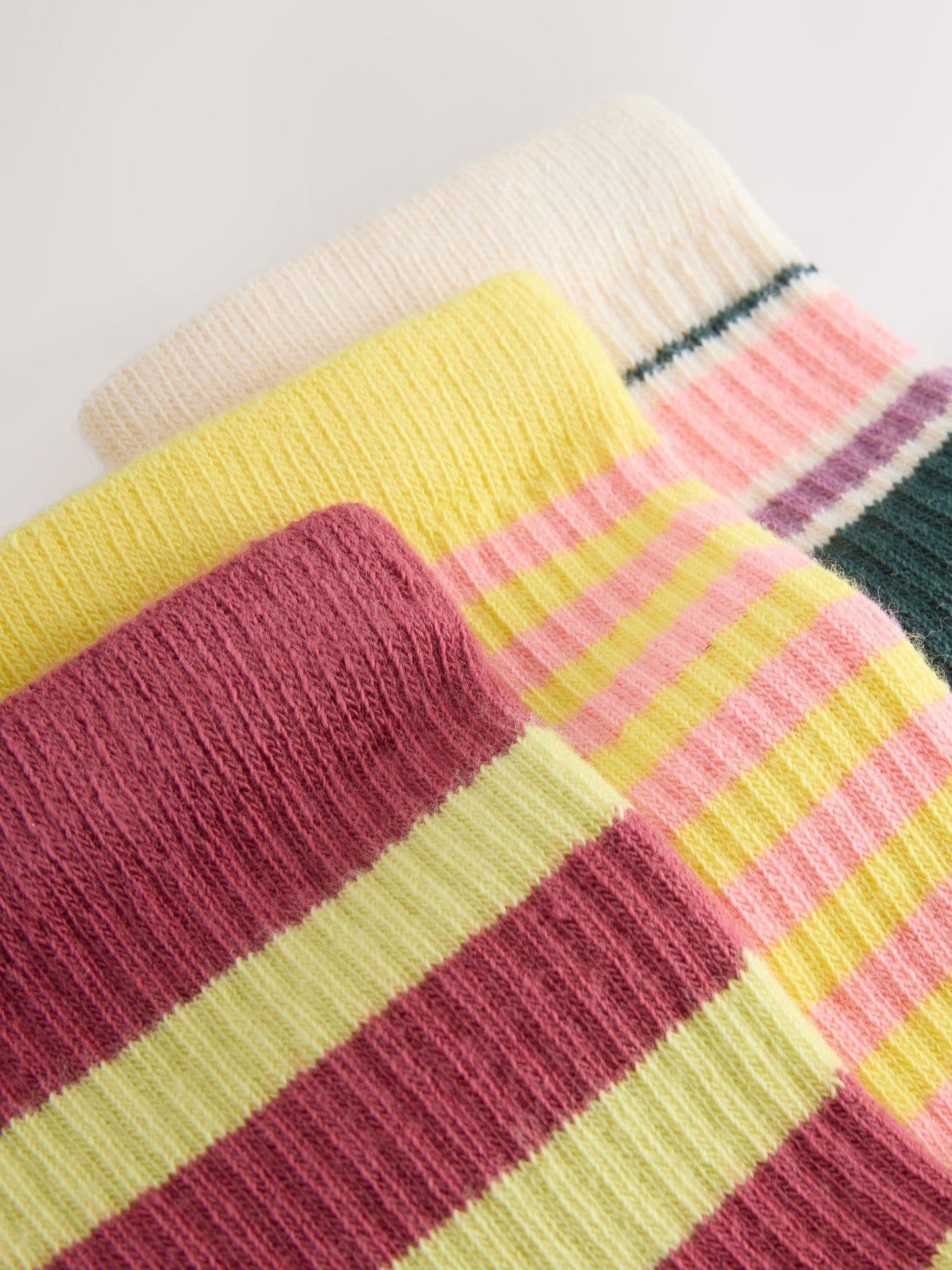 Navy Blue, Yellow and Plum Red Cotton Rich Stripe Ankle Socks 3 Pack image 2