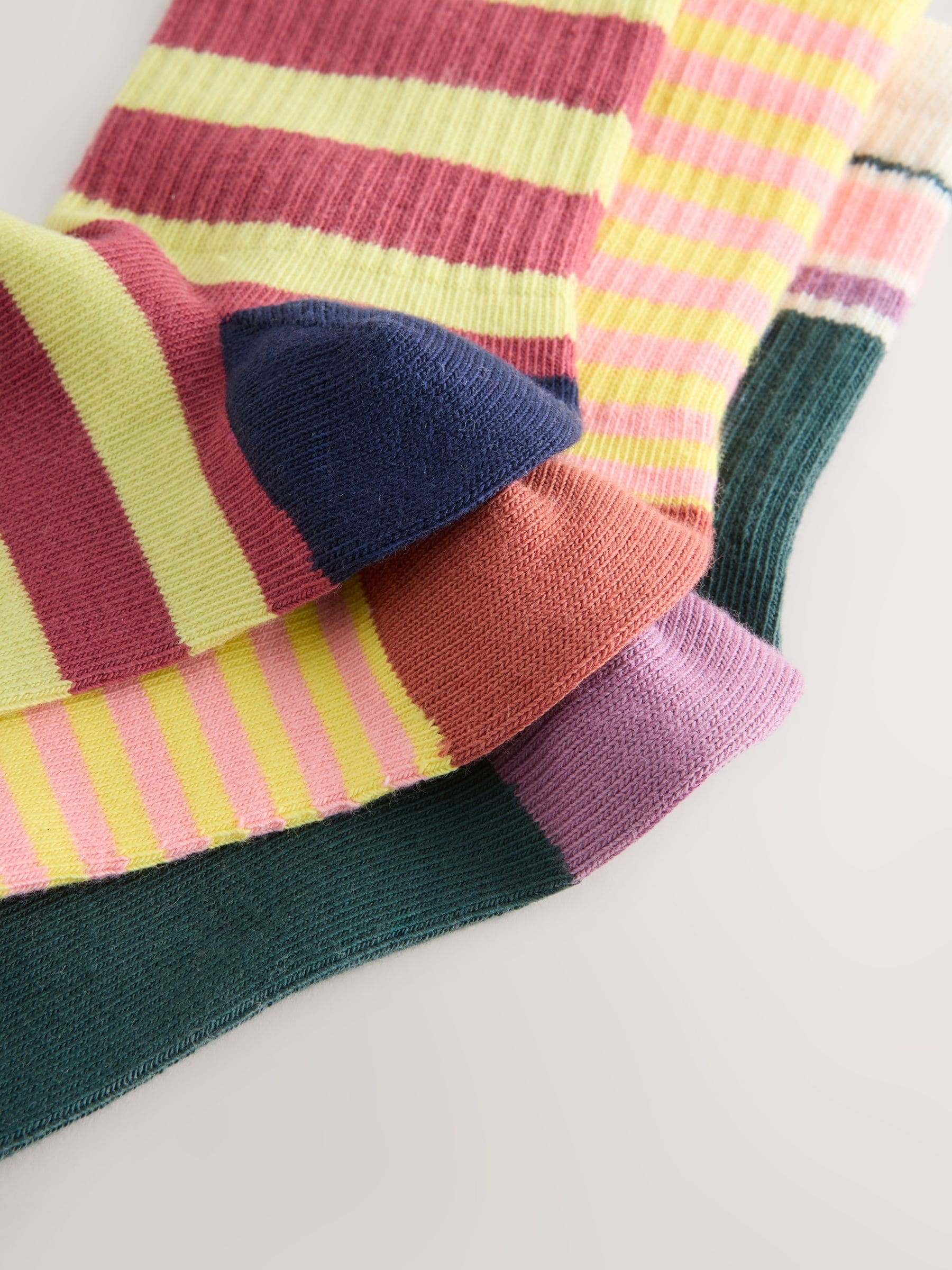 Navy Blue, Yellow and Plum Red Cotton Rich Stripe Ankle Socks 3 Pack image 3