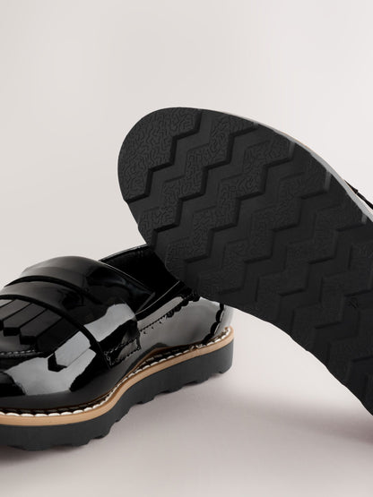 Black Patent Wide Fit (G) Fringe Loafer School Shoes image 3