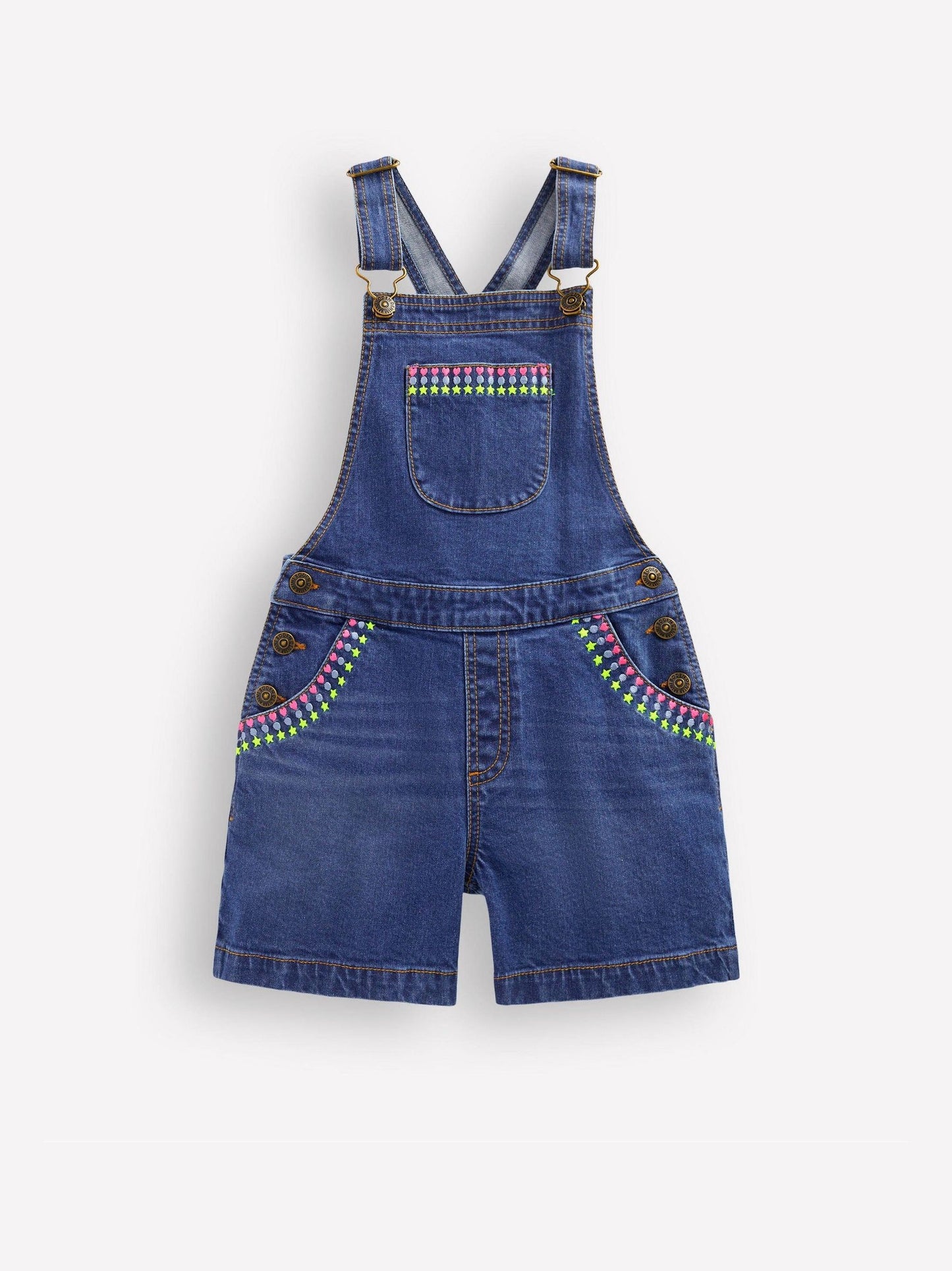 Boden Blue Embroidered Denim Short Dungaree image 1