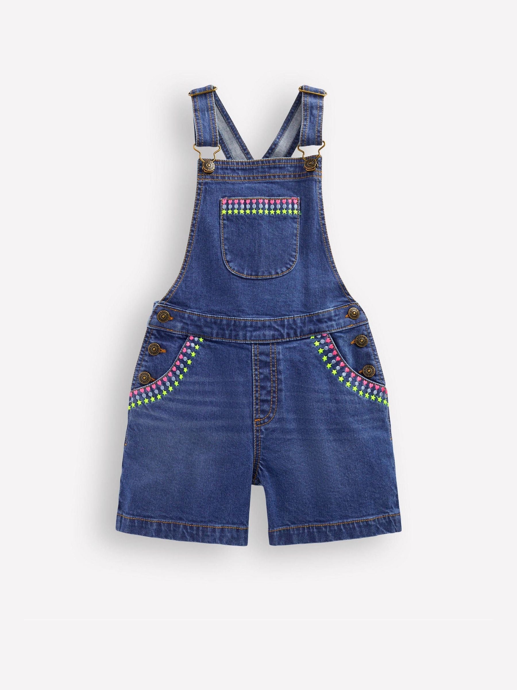 Boden Blue Embroidered Denim Short Dungaree image 1
