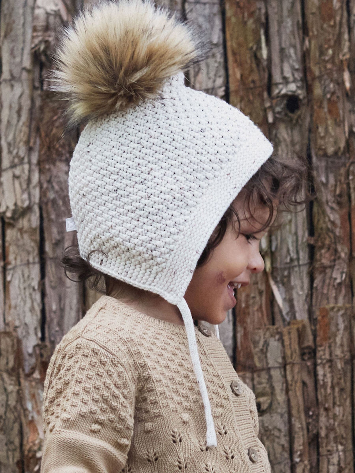 The Little Tailor Natural Pom Pom Textured Knitted Hat - image 4