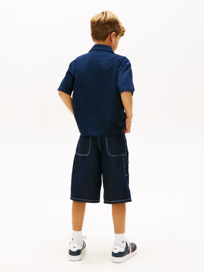 Dsiney Kidz - Tommy Hilfiger Navy Blue Relaxed Fit Seersucker Short Sleeve Shirt image 3
