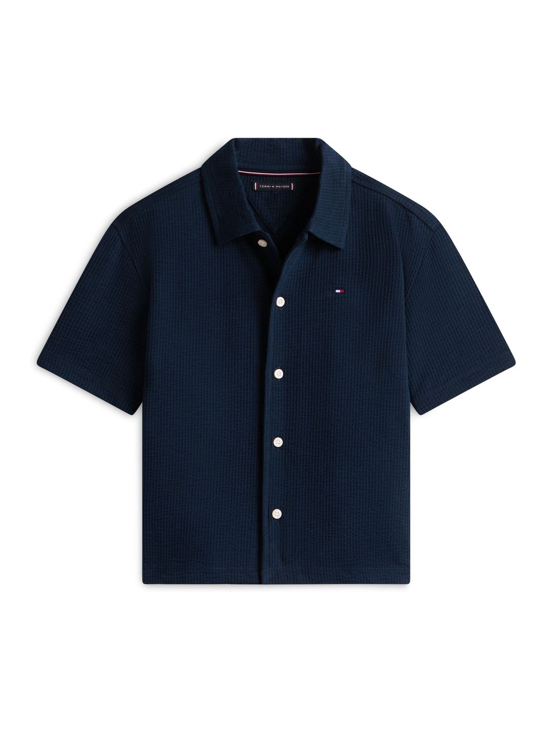 Dsiney Kidz - Tommy Hilfiger Navy Blue Relaxed Fit Seersucker Short Sleeve Shirt image 5