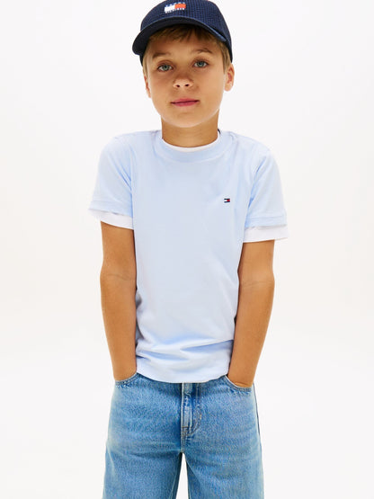 Tommy Hilfiger Sky Blue Essential Flag Embroidery Crew Neck T-Shirt image 1