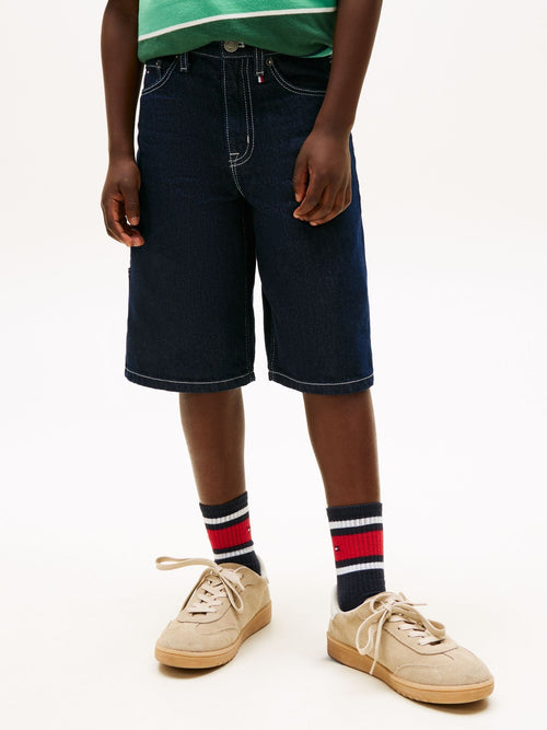 Tommy Hilfiger Dark Blue Contrast Topstitch Loose Denim Shorts image 1