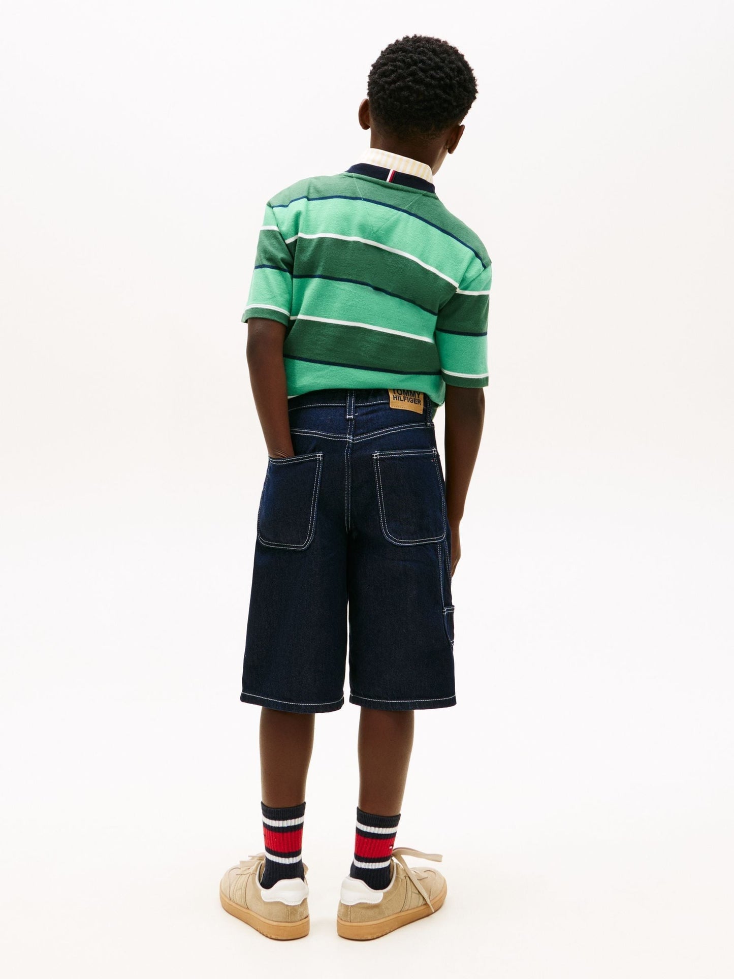 Tommy Hilfiger Dark Blue Contrast Topstitch Loose Denim Shorts image 3