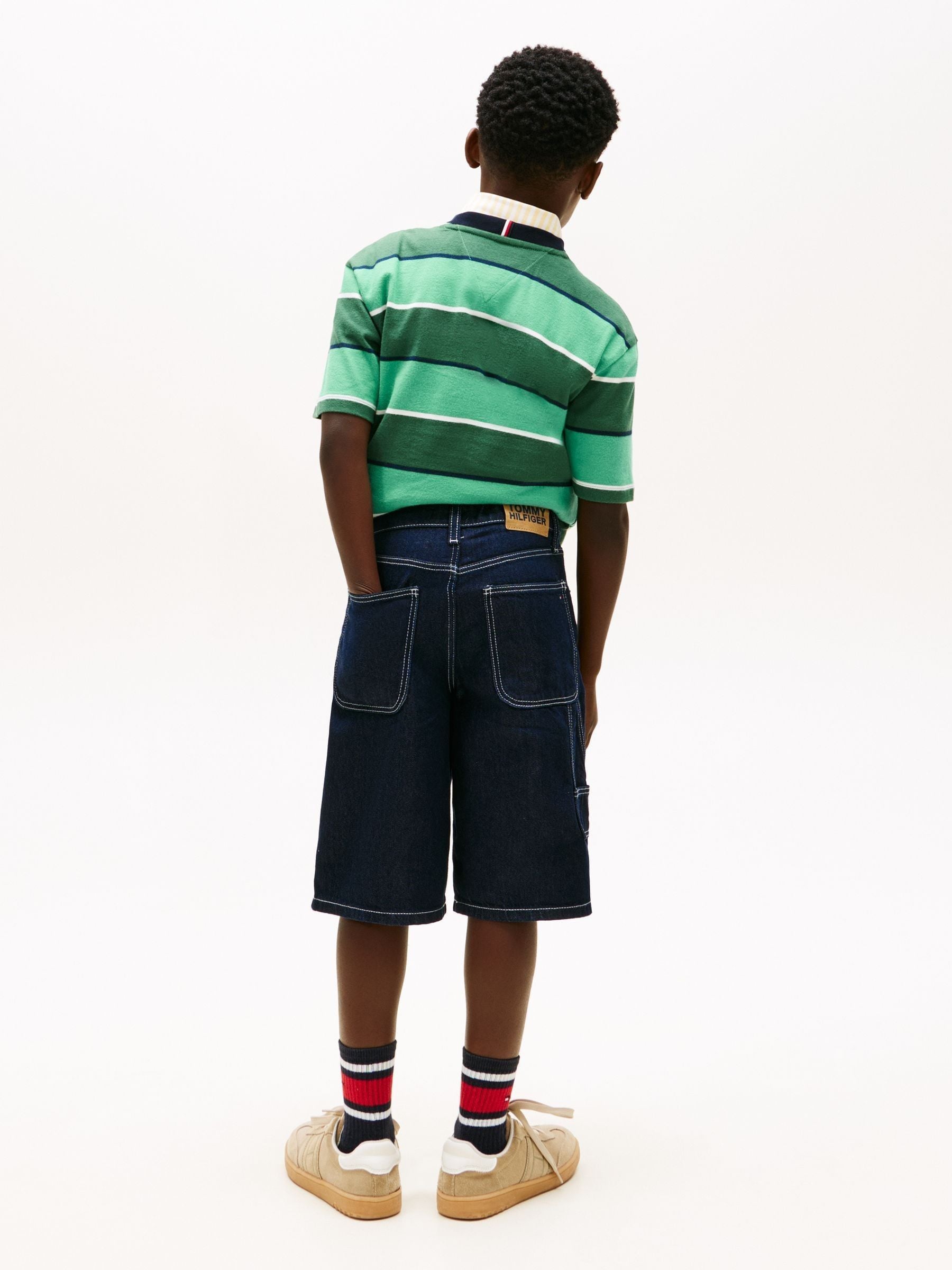 Tommy Hilfiger Dark Blue Contrast Topstitch Loose Denim Shorts image 3