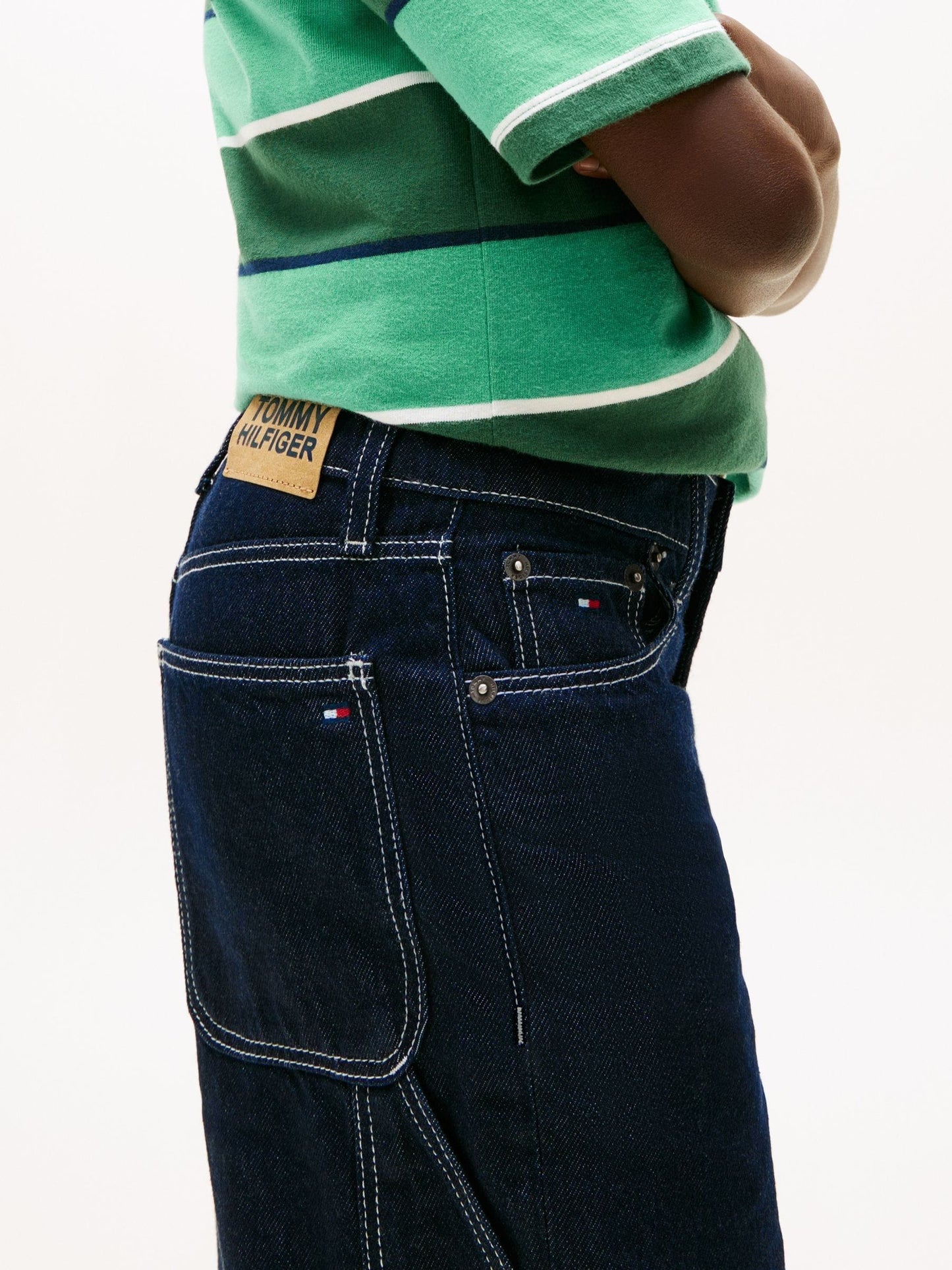 Tommy Hilfiger Dark Blue Contrast Topstitch Loose Denim Shorts image 4