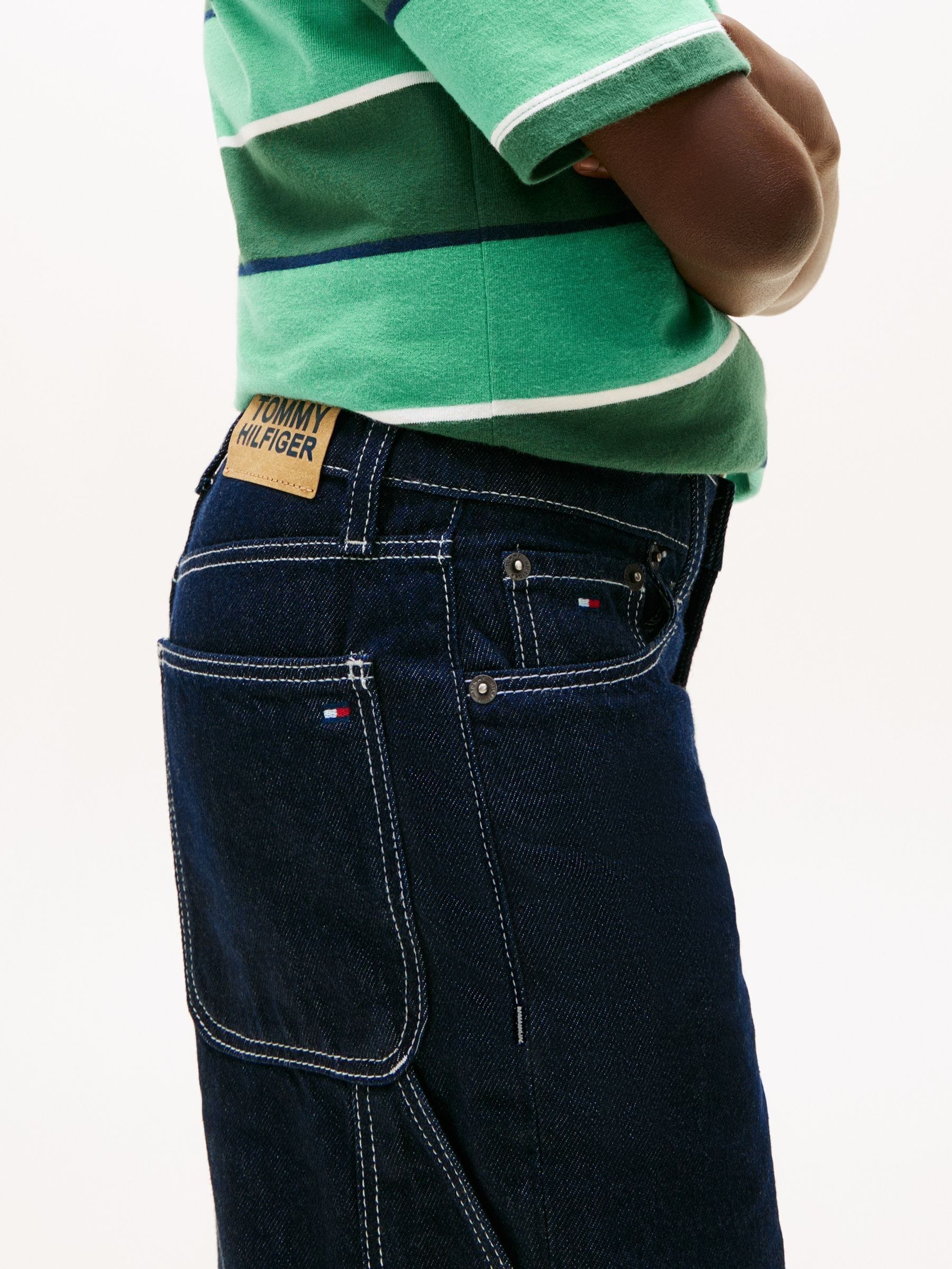 Tommy Hilfiger Dark Blue Contrast Topstitch Loose Denim Shorts image 4