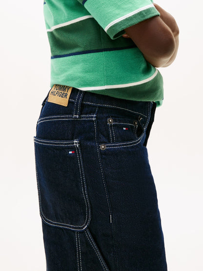 Tommy Hilfiger Dark Blue Contrast Topstitch Loose Denim Shorts image 4