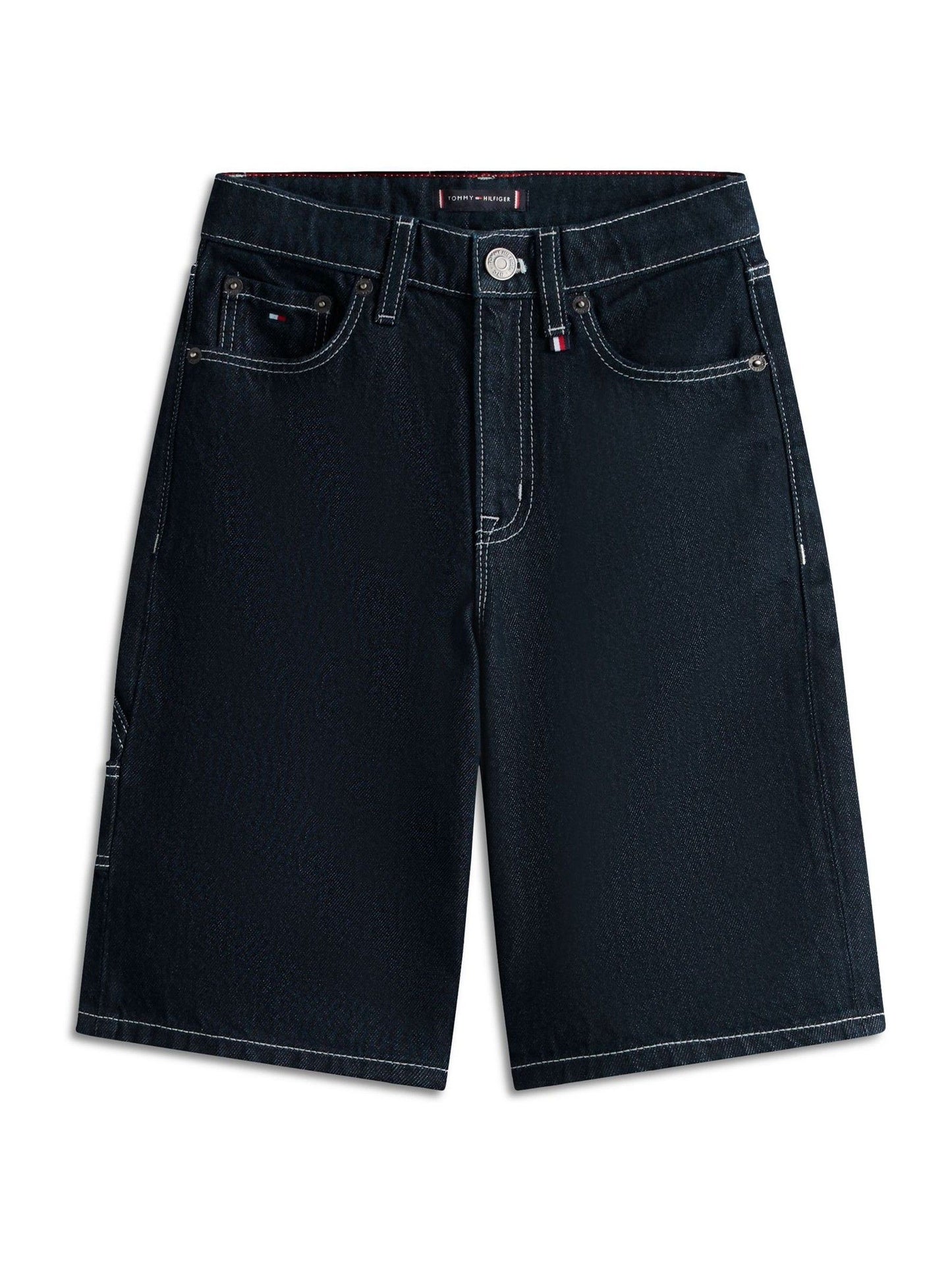 Tommy Hilfiger Dark Blue Contrast Topstitch Loose Denim Shorts image 5