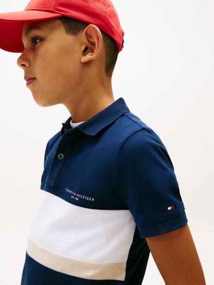 Dsiney Kidz - Tommy Hilfiger Blue Mini Colourblock Polo Shirt image 4