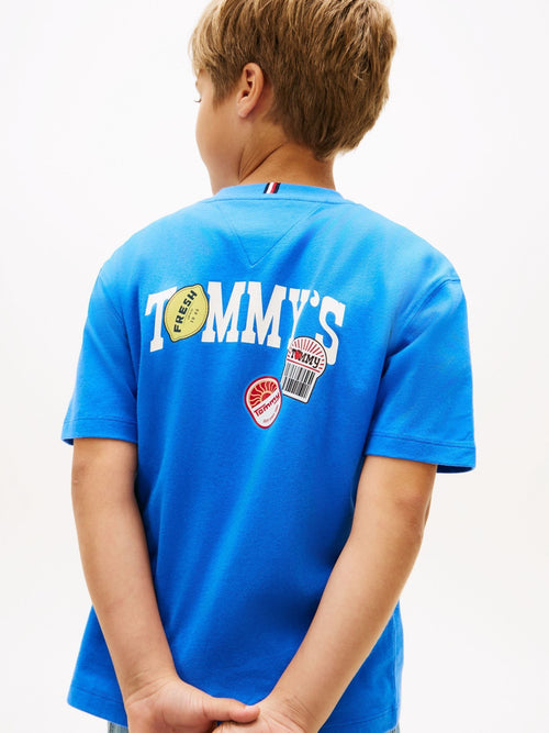 Tommy Hilfiger Blue Sticker Print Back Graphic Jersey T-Shirt image 1