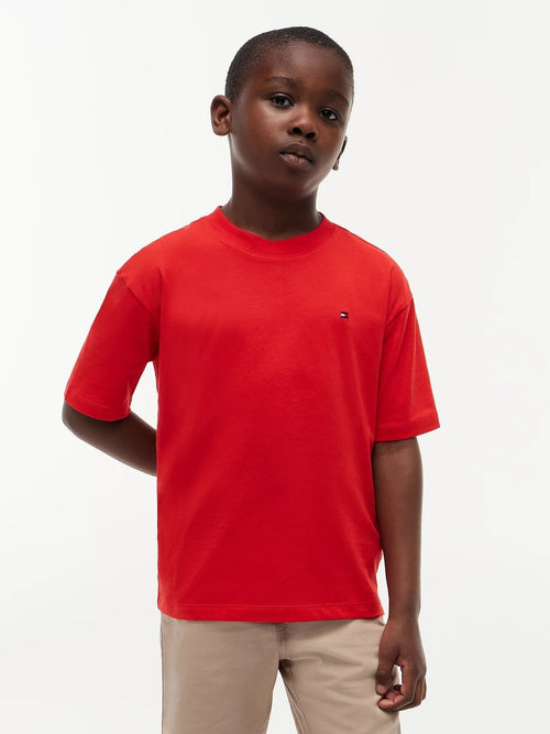 Tommy Hilfiger Red Essential Flag Embroidery Crew Neck T-Shirt image 1
