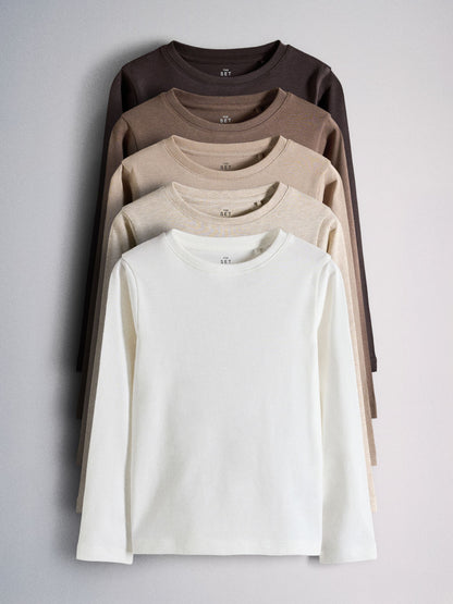 Dsiney Kidz - The Set 5 Pack Long Sleeve T-Shirts Brown/Cream image 1