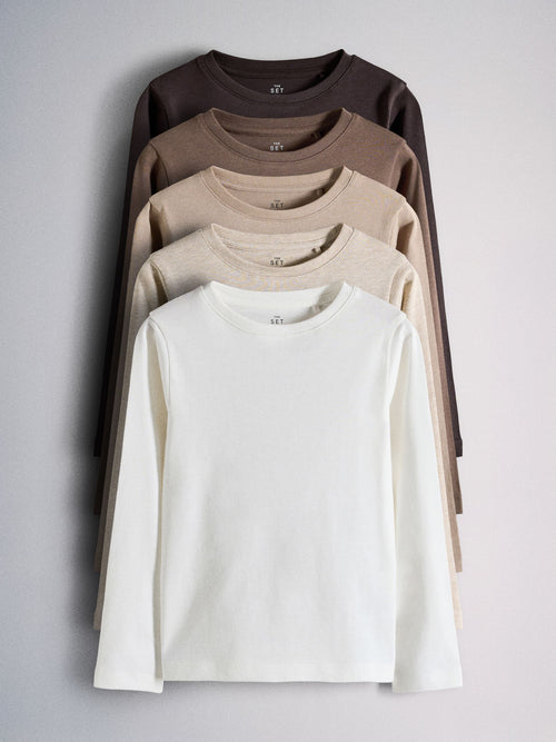 Dsiney Kidz - The Set 5 Pack Long Sleeve T-Shirts Brown/Cream image 1