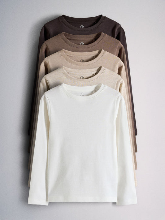 Dsiney Kidz - The Set 5 Pack Long Sleeve T-Shirts Brown/Cream image 1