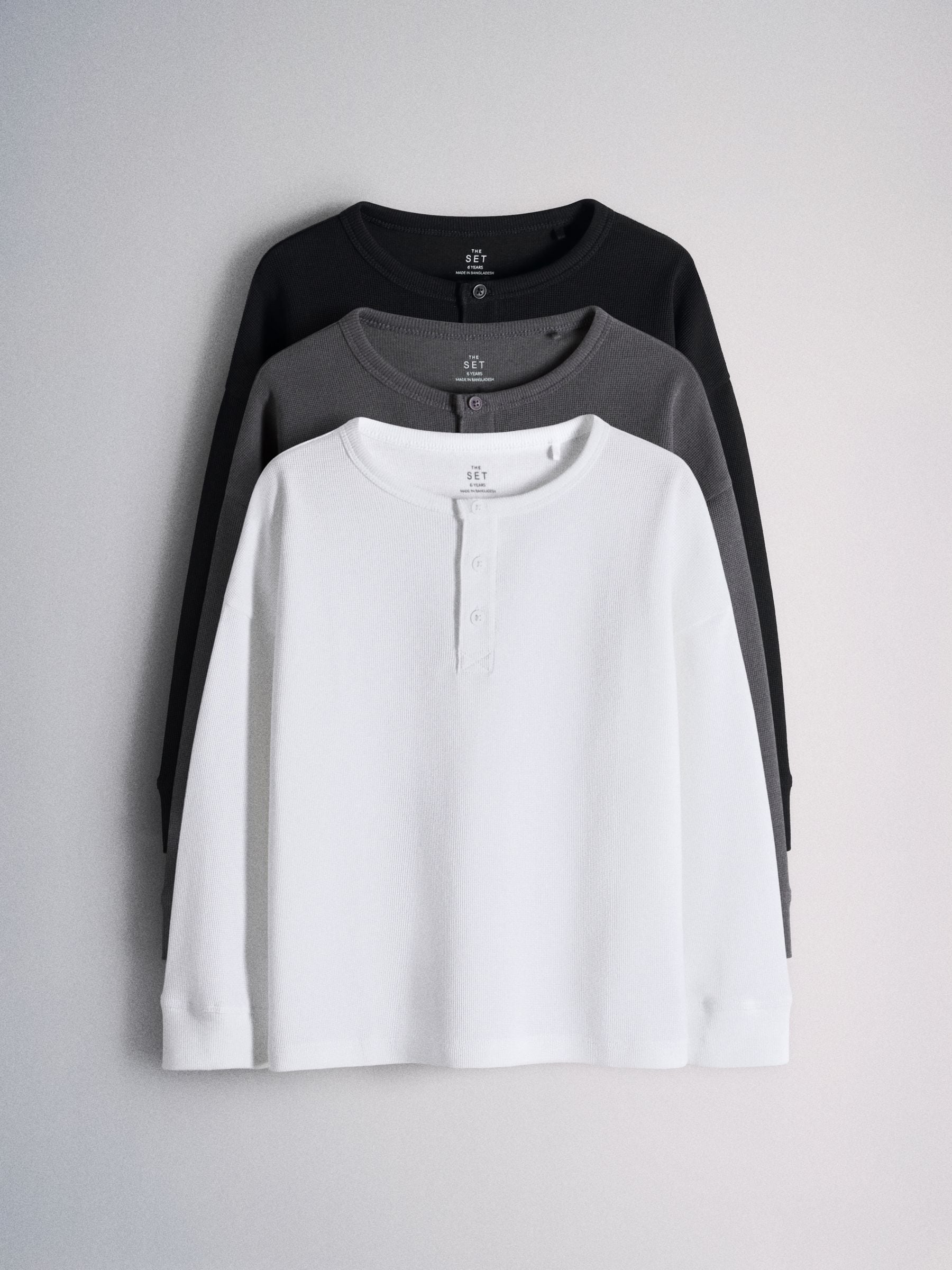 Dsiney Kidz - The Set Long Sleeve Waffle Henley T-Shirts 3 Pack Black/Grey image 1