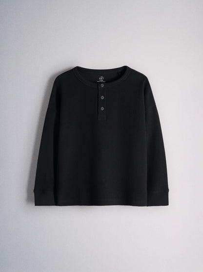 Dsiney Kidz - The Set Long Sleeve Waffle Henley T-Shirts 3 Pack Black/Grey image 6