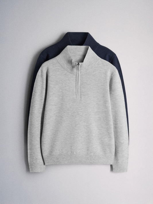 The Set 2 Pack Longsleeve Zip Neck Jumpers Navy/Grey - image 1