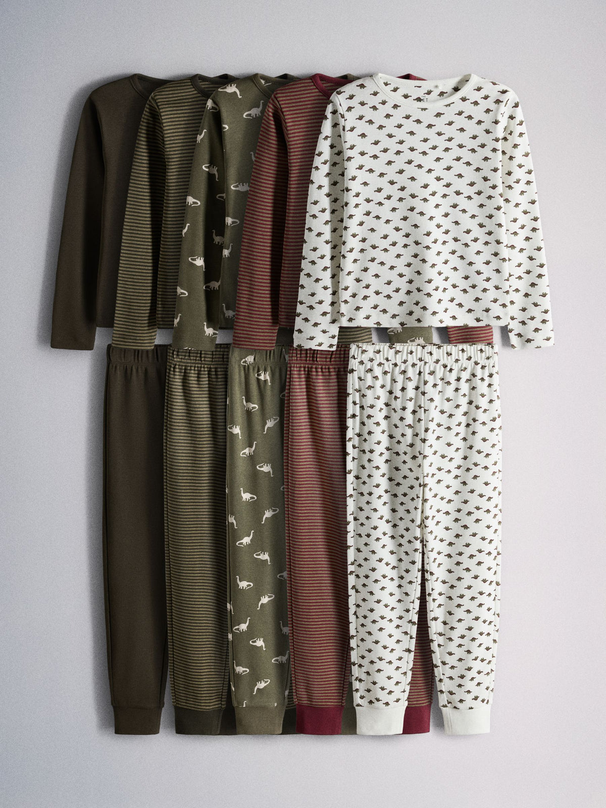 The Set 5 Pack Dino Snuggle Fit Pyjamas Green/Ecru - image 1
