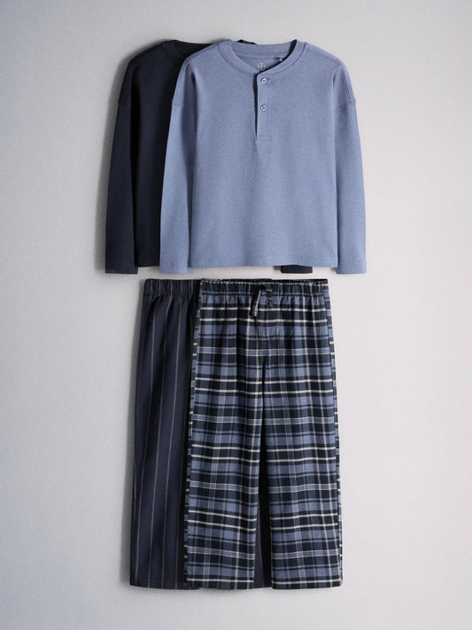 The Set 2 Pack Long Sleeve Henley Leg Pyjamas Blue - image 1