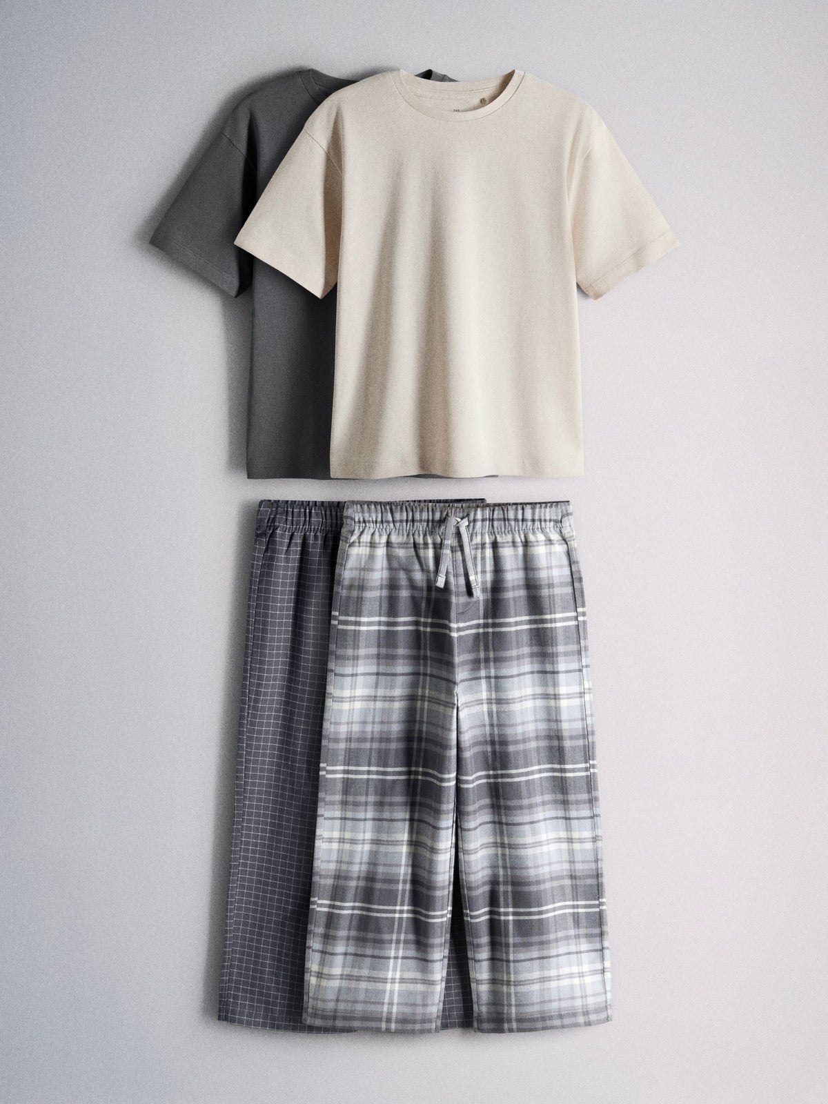 The Set 2 Pack Short Sleeve Long Check Bottom Pyjamas Grey - image 1