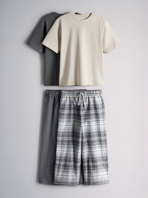 The Set 2 Pack Short Sleeve Long Check Bottom Pyjamas Grey - image 1