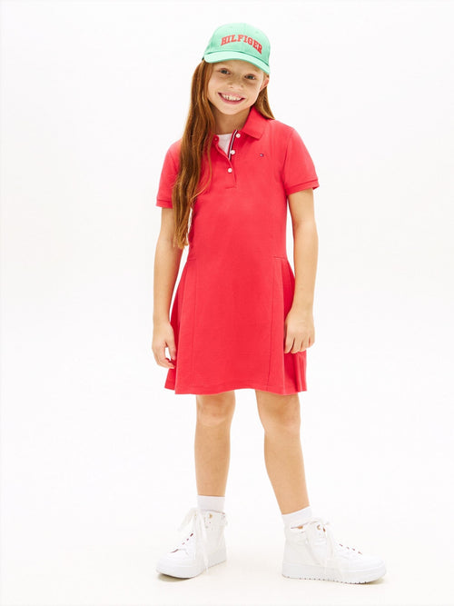 Tommy Hilfiger Red Essential Pleated Short Sleeve Polo Dress image 1