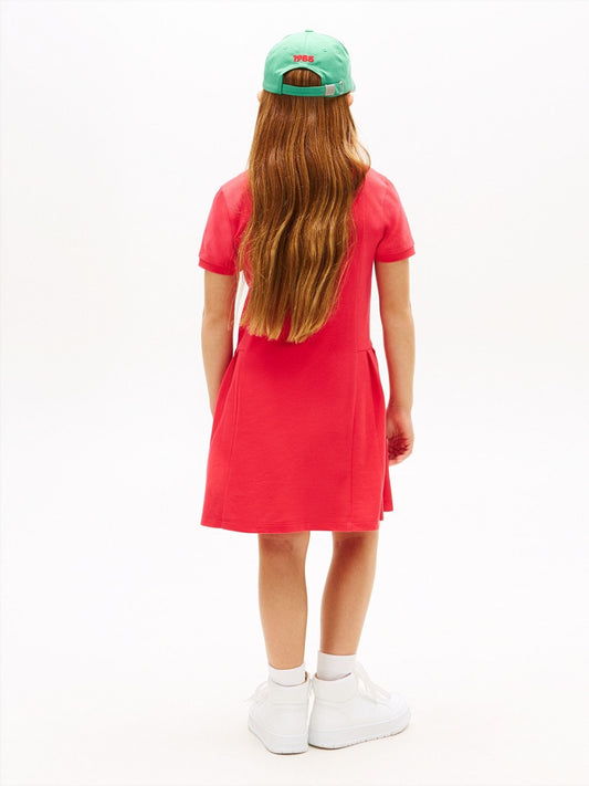 Tommy Hilfiger Red Essential Pleated Short Sleeve Polo Dress image 2