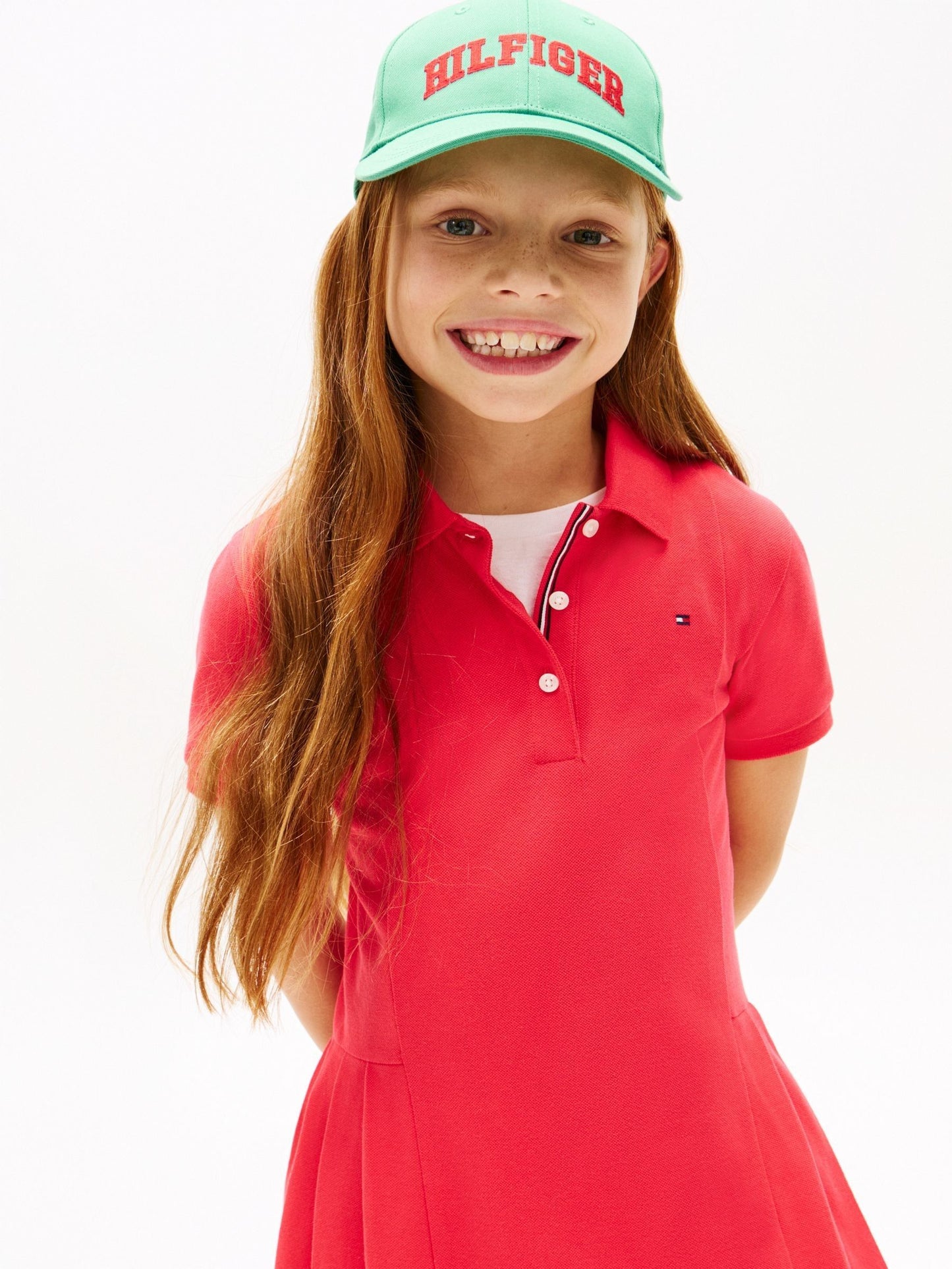 Tommy Hilfiger Red Essential Pleated Short Sleeve Polo Dress image 3