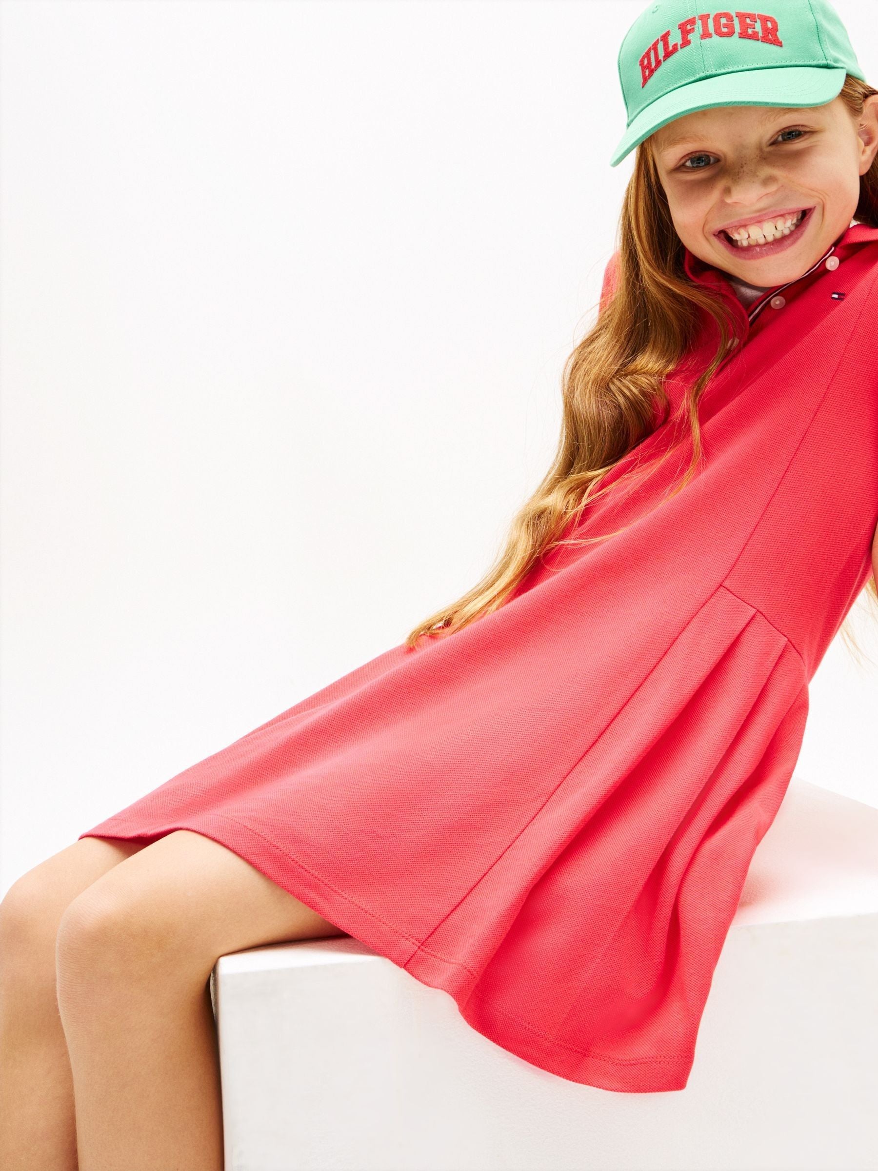 Tommy Hilfiger Red Essential Pleated Short Sleeve Polo Dress image 4