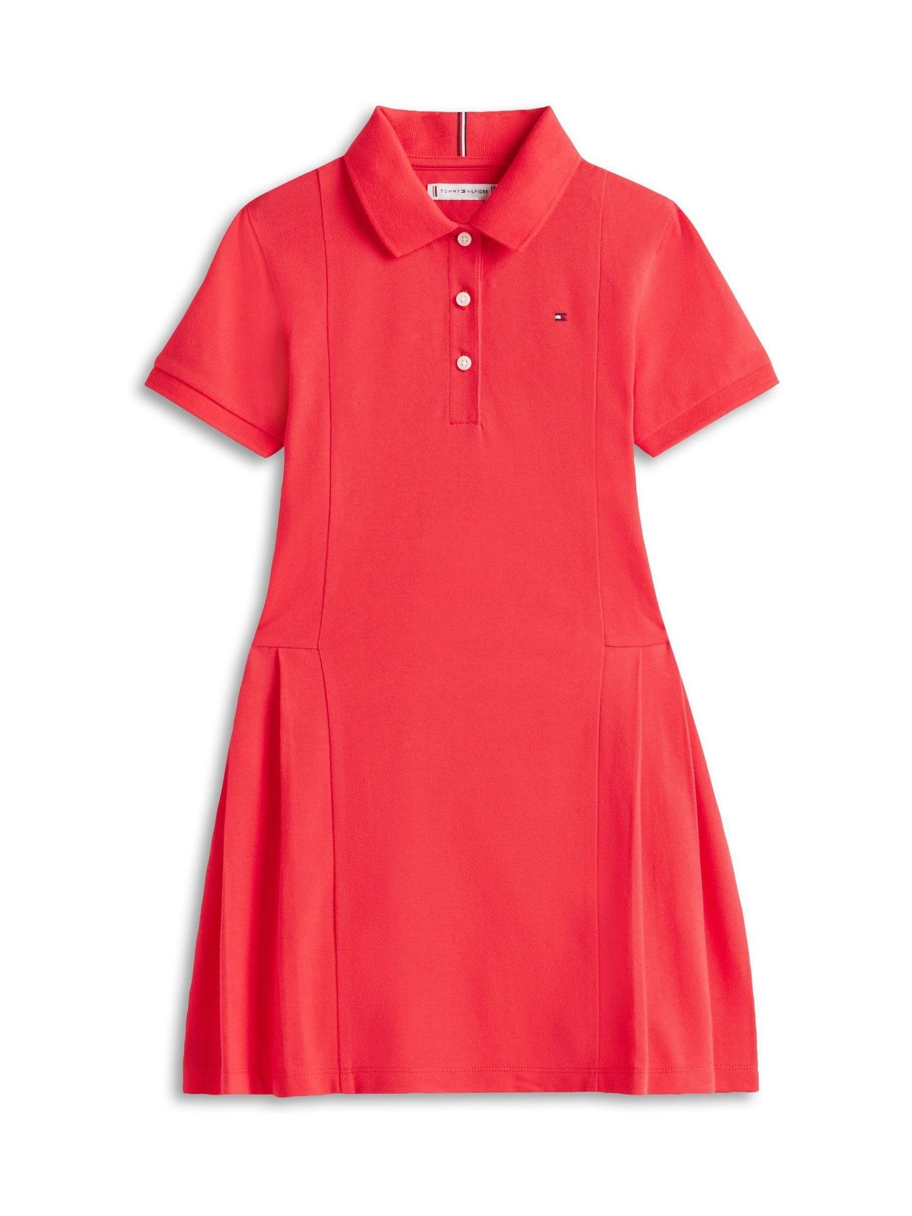 Tommy Hilfiger Red Essential Pleated Short Sleeve Polo Dress image 5