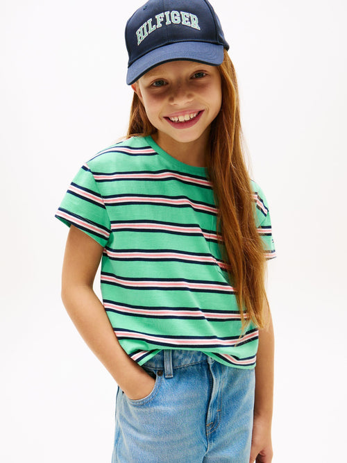 Tommy Hilfiger Green Essential Stripe Logo Embroidery Relaxed T-Shirt image 1
