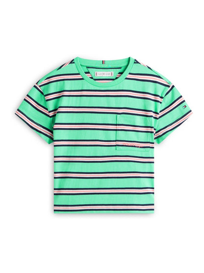 Tommy Hilfiger Green Essential Stripe Logo Embroidery Relaxed T-Shirt image 5