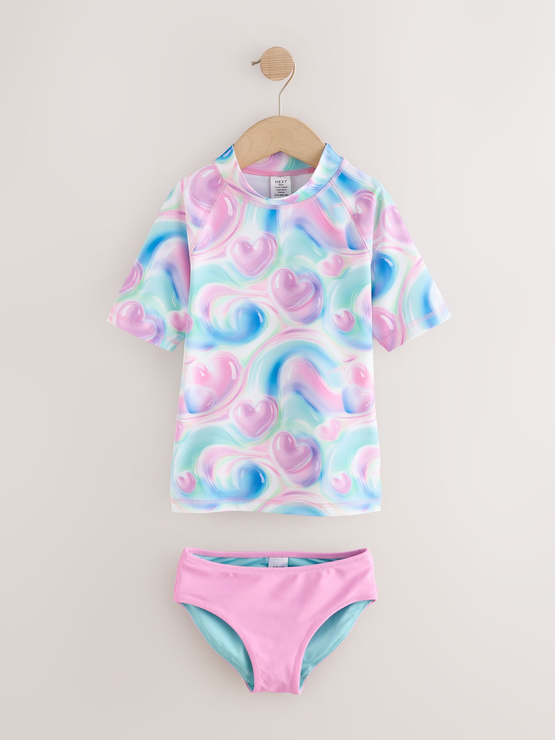 Dsiney Kidz - Pink/Blue Bubble Heart Short Sleeve Sunsafe  Rash Vest And Pant Swim Set (3-16yrs) image 6