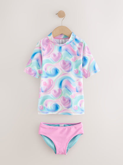 Dsiney Kidz - Pink/Blue Bubble Heart Short Sleeve Sunsafe  Rash Vest And Pant Swim Set (3-16yrs) image 6