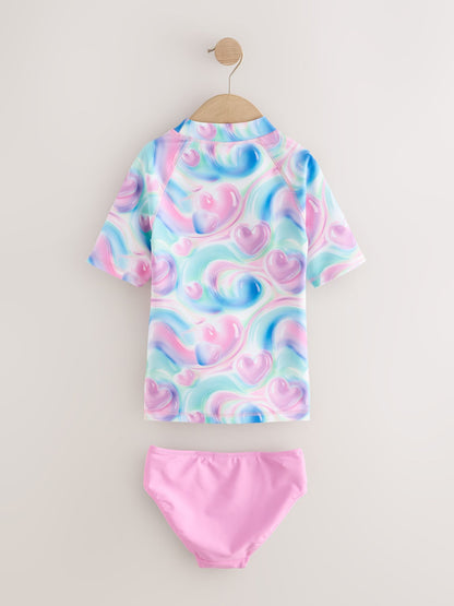Dsiney Kidz - Pink/Blue Bubble Heart Short Sleeve Sunsafe  Rash Vest And Pant Swim Set (3-16yrs) image 7