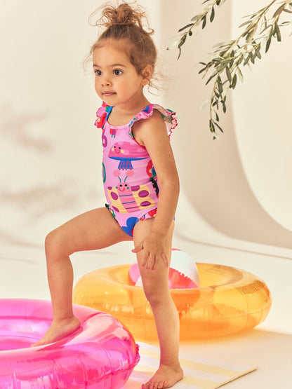 Pink Character Stampy Frill Swimsuit (3mths-7yrs) image 1